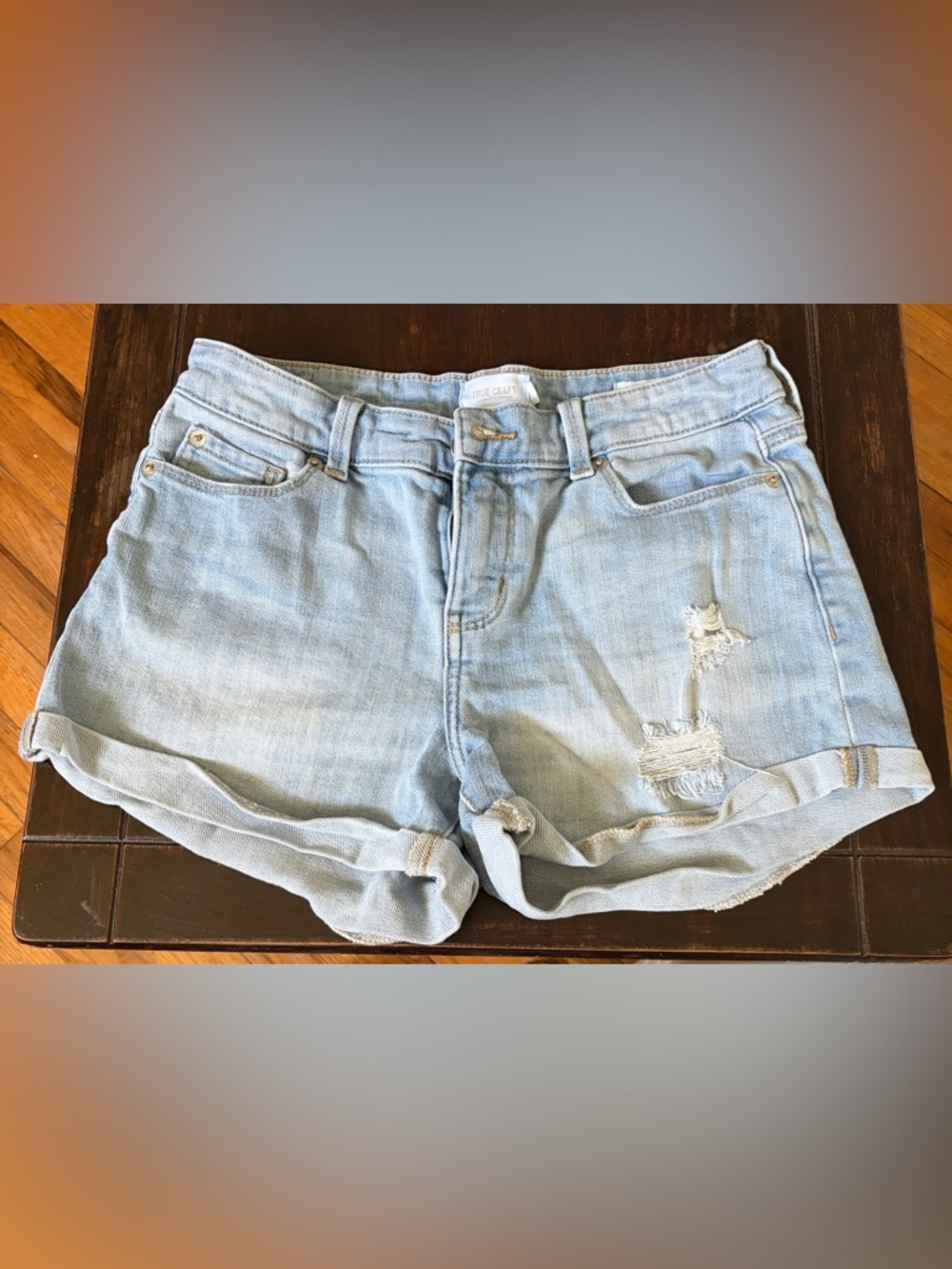 True Craft Light Wash Distressed Denim Cuffed Shorts